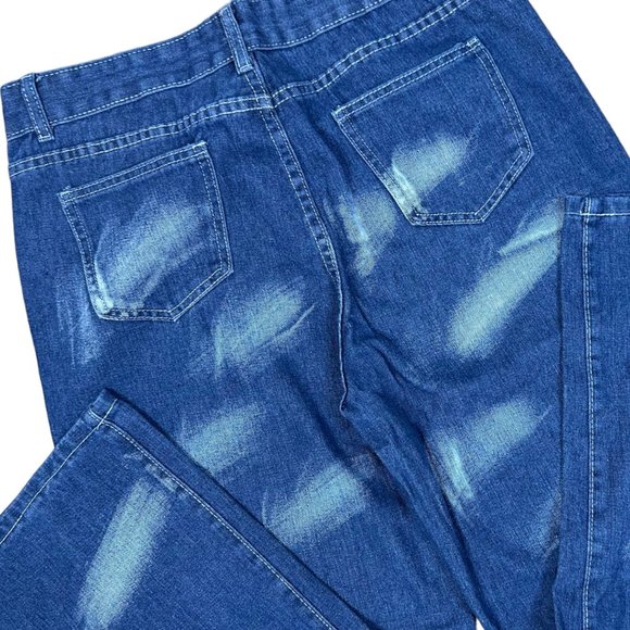 Women Y2K Jeans Large Blue High Rise Wide Leg Tie Dye Print Loose Washed - Picture 12 of 15